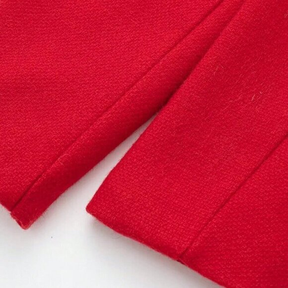 Red Elegant Women's Casual Tweed Jacket Decorated Long Sleeves Coat - Picture 7 of 8